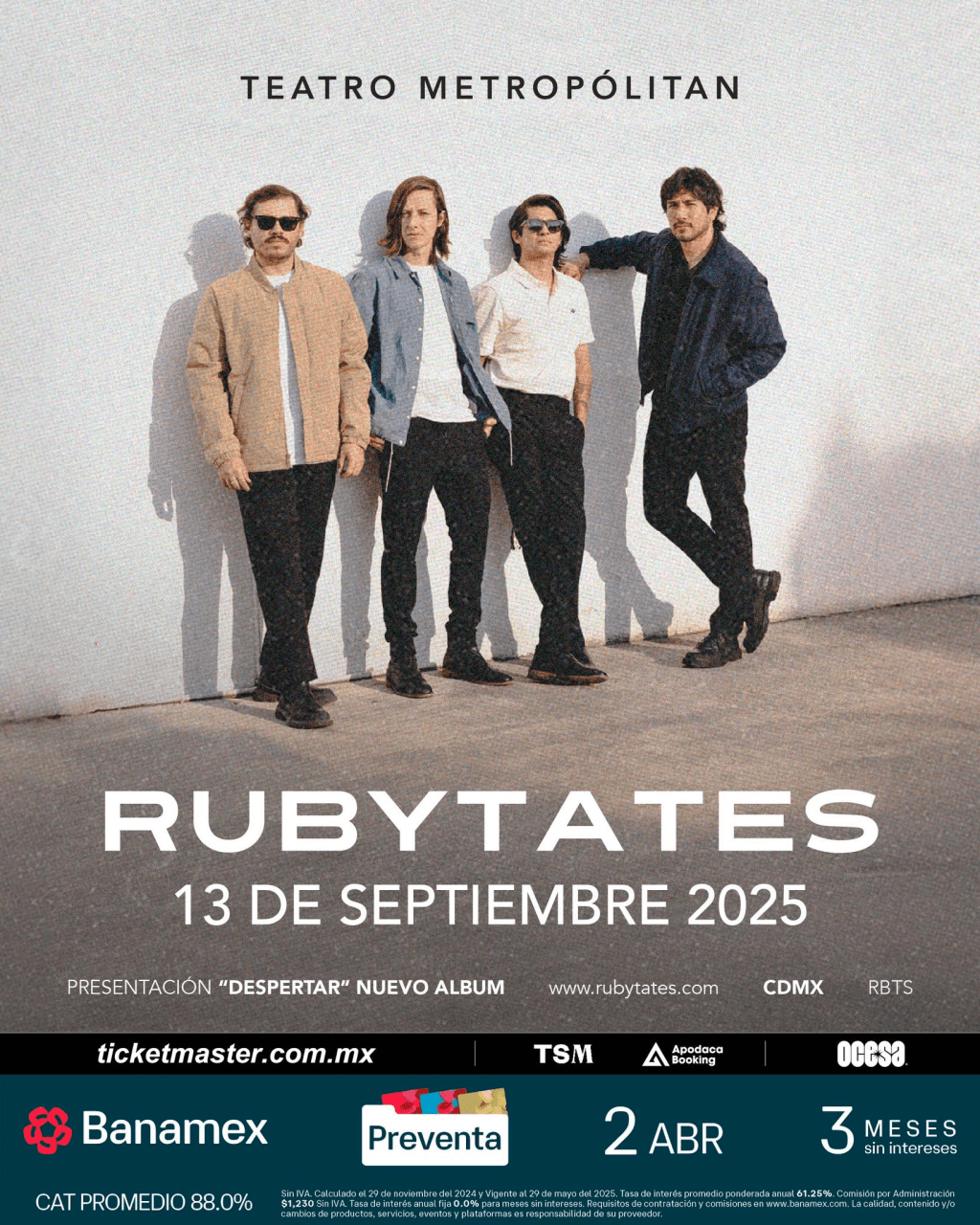 Rubytates anuncia fecha en el Teatro&nbsp;Metropólitan